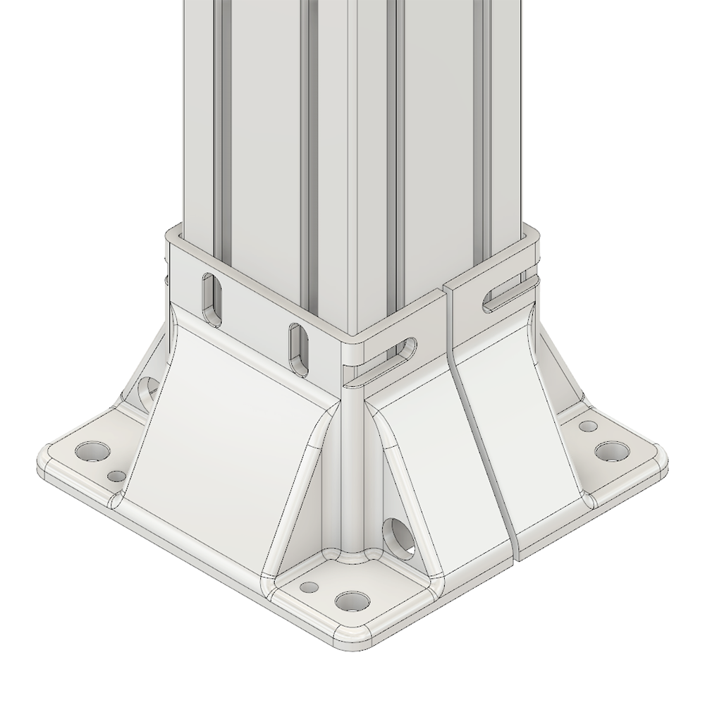 33-9090-7 MODULAR SOLUTIONS FOOT<br>90MM X 90MM (4) SIDED FOOT W/12MM FLOOR ANCHOR HOLES, HEIGHT = 105MM